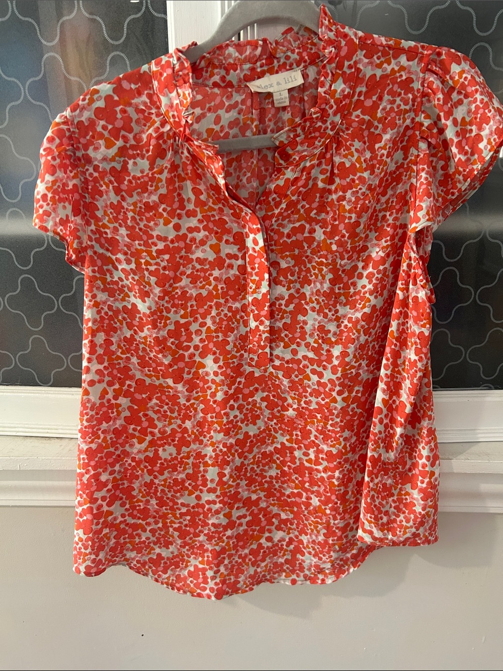 Alex & Lili Orange Floral Cap-Sleeve Blouse
